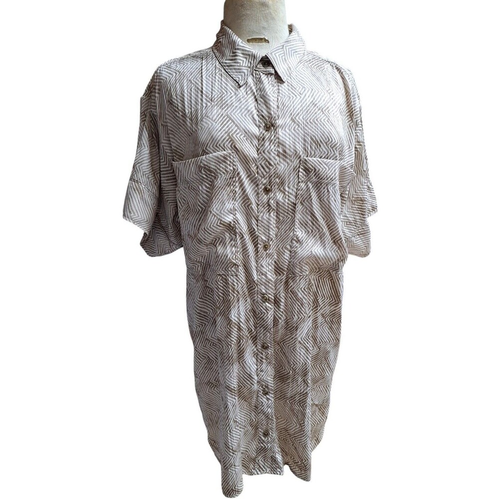 Anthropologie PILCRO Women's Silky Surf Shirt Dress L Geo Print Artsy Retro